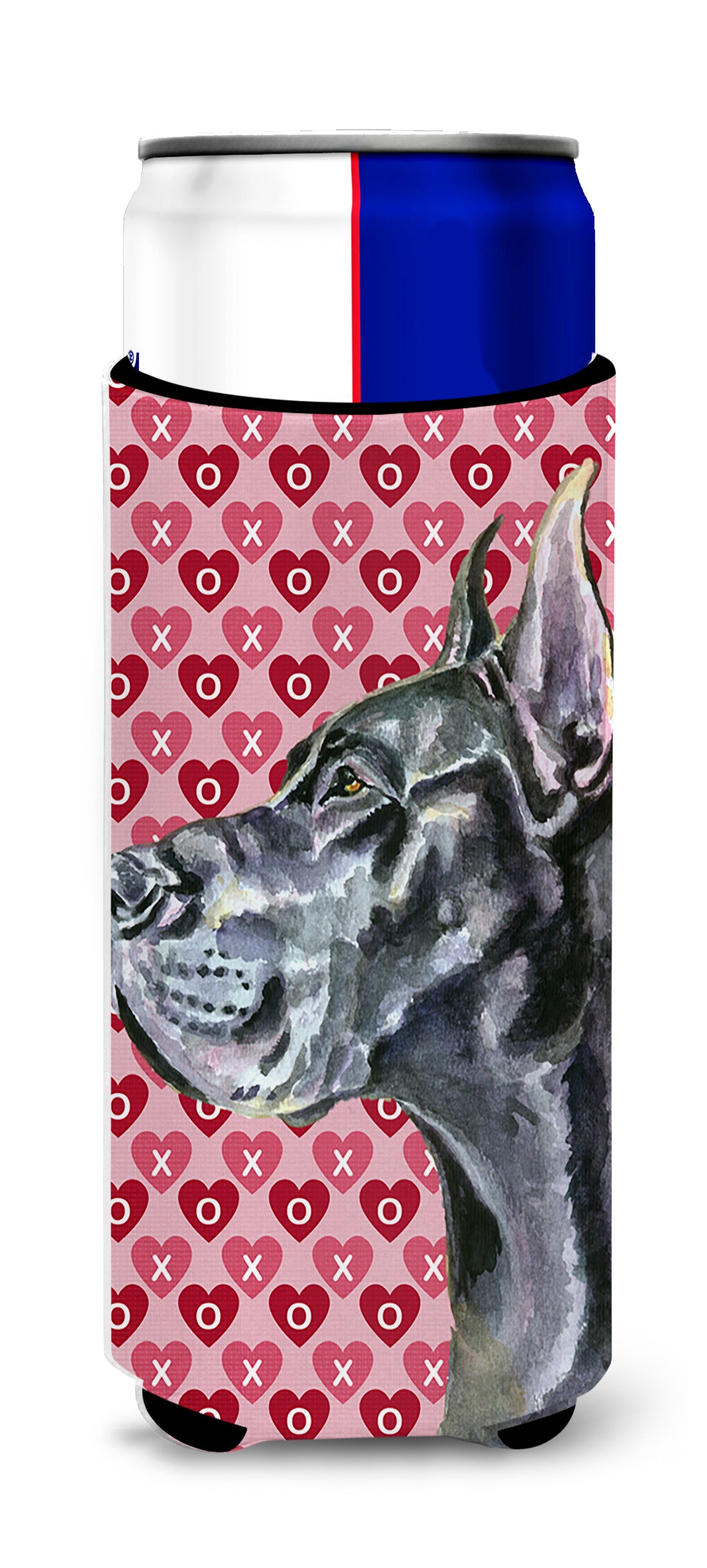 Black Great Dane Hearts Love and Valentine&#39;s Day Ultra Beverage Insulators for slim cans LH9564MUK