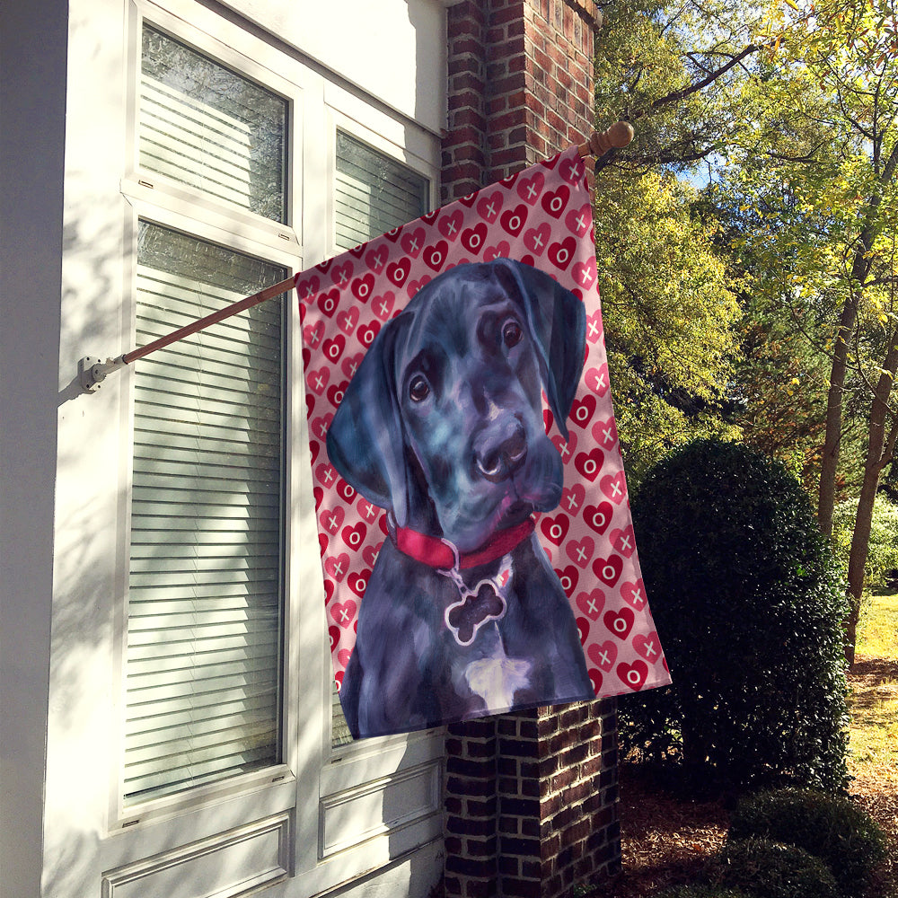Black Great Dane Puppy Hearts Love and Valentine's Day Flag Canvas House Size LH9565CHF  the-store.com.