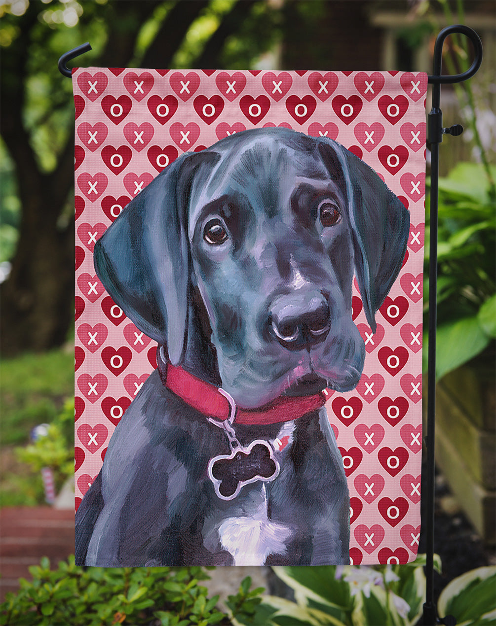 Black Great Dane Puppy Hearts Love and Valentine's Day Flag Garden Size LH9565GF  the-store.com.