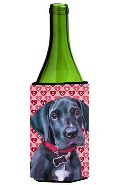 Black Great Dane Puppy Hearts Love and Valentine&#39;s Day Wine Bottle Beverage Insulator Hugger LH9565LITERK by Caroline&#39;s Treasures