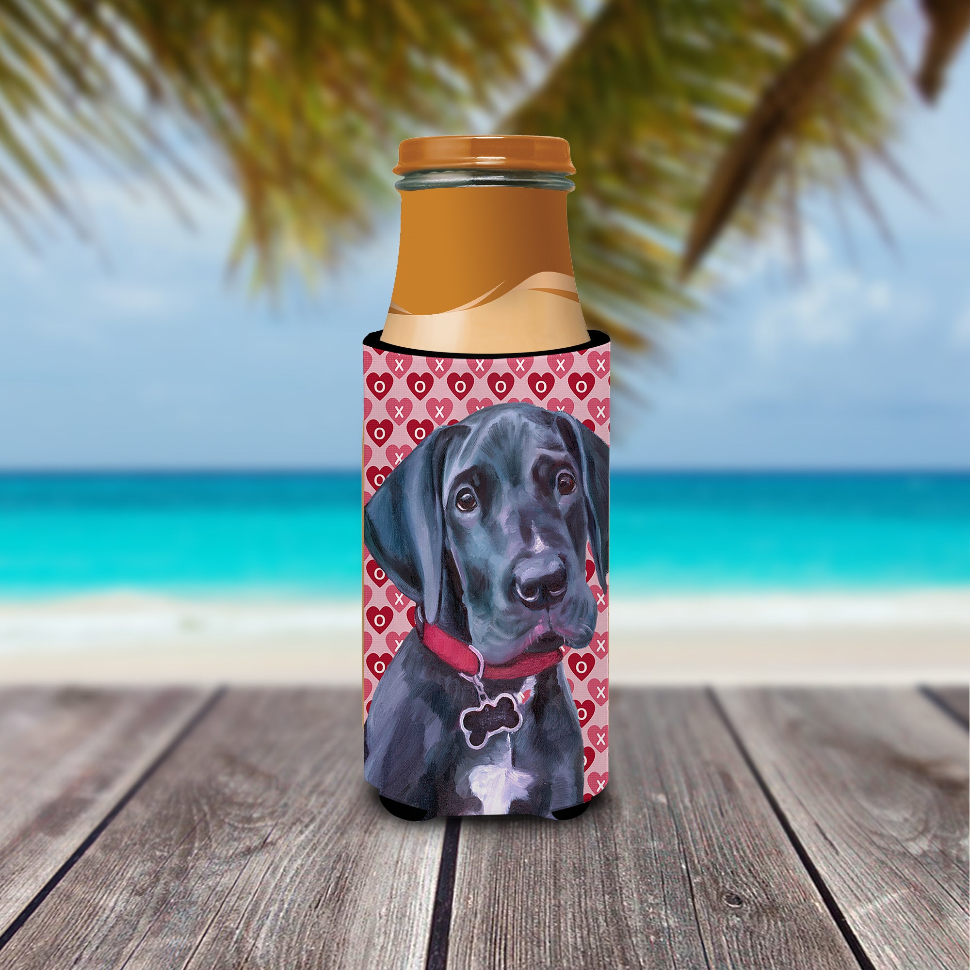 Black Great Dane Puppy Hearts Love and Valentine's Day Ultra Beverage Insulators for slim cans LH9565MUK