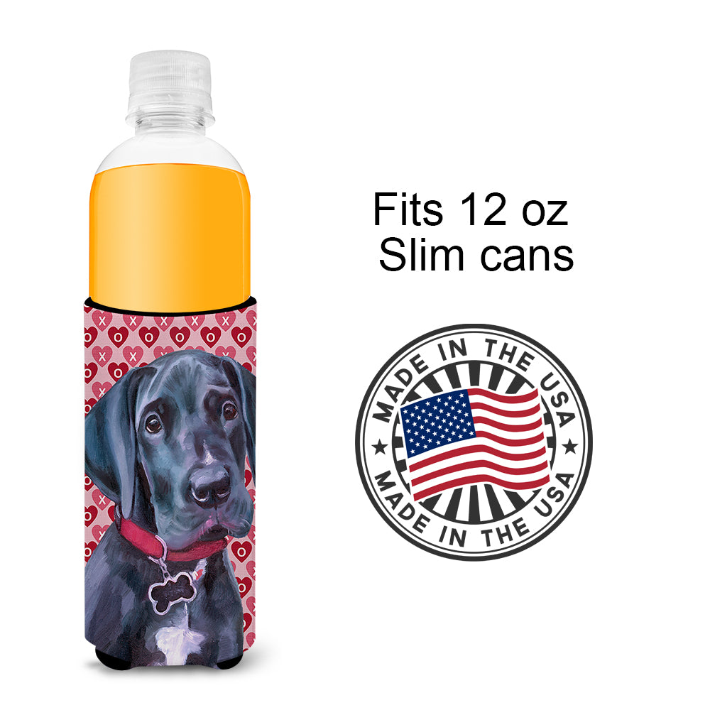 Black Great Dane Puppy Hearts Love and Valentine's Day Ultra Beverage Insulators for slim cans LH9565MUK