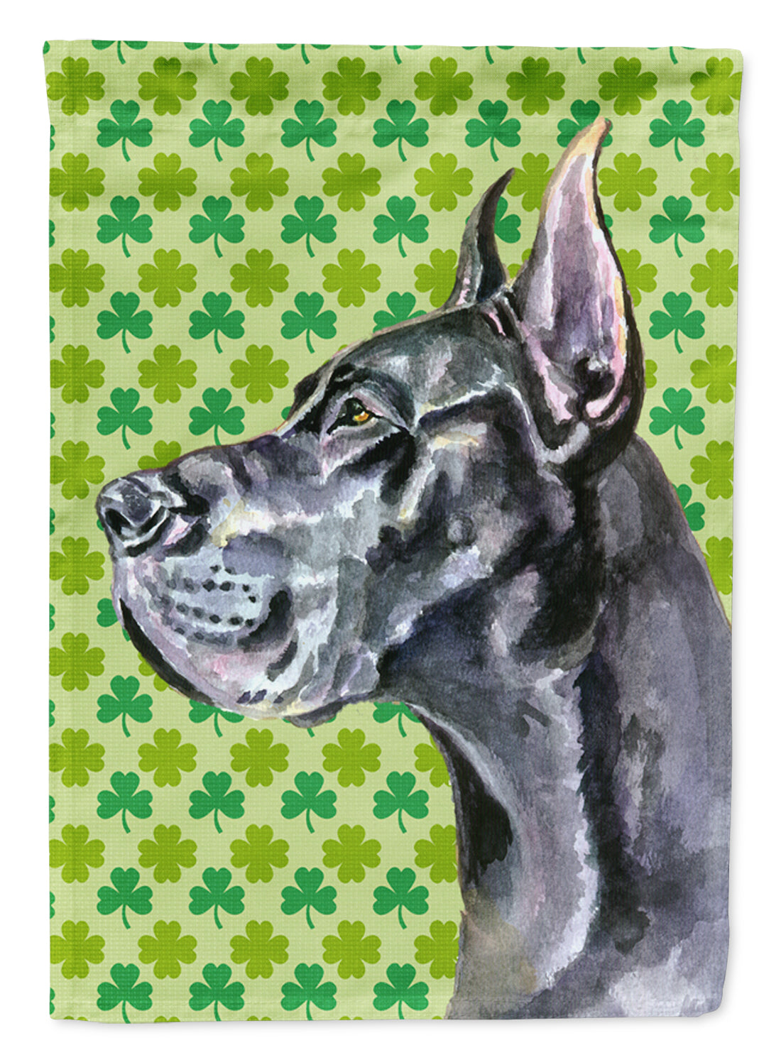 Black Great Dane St. Patrick's Day Shamrock Flag Canvas House Size LH9571CHF  the-store.com.