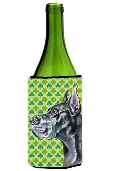 Black Great Dane St. Patrick&#39;s Day Shamrock Wine Bottle Beverage Insulator Hugger LH9571LITERK by Caroline&#39;s Treasures