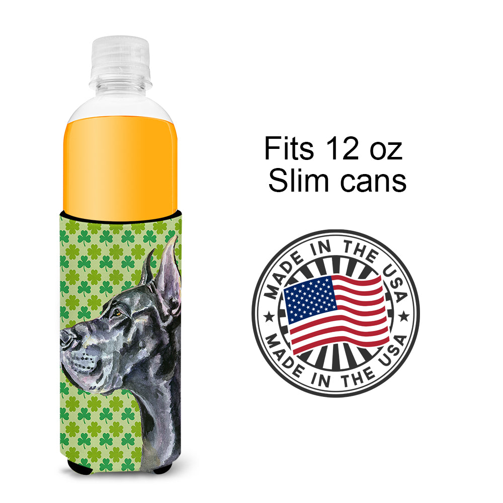 Black Great Dane St. Patrick's Day Shamrock Ultra Beverage Insulators for slim cans LH9571MUK