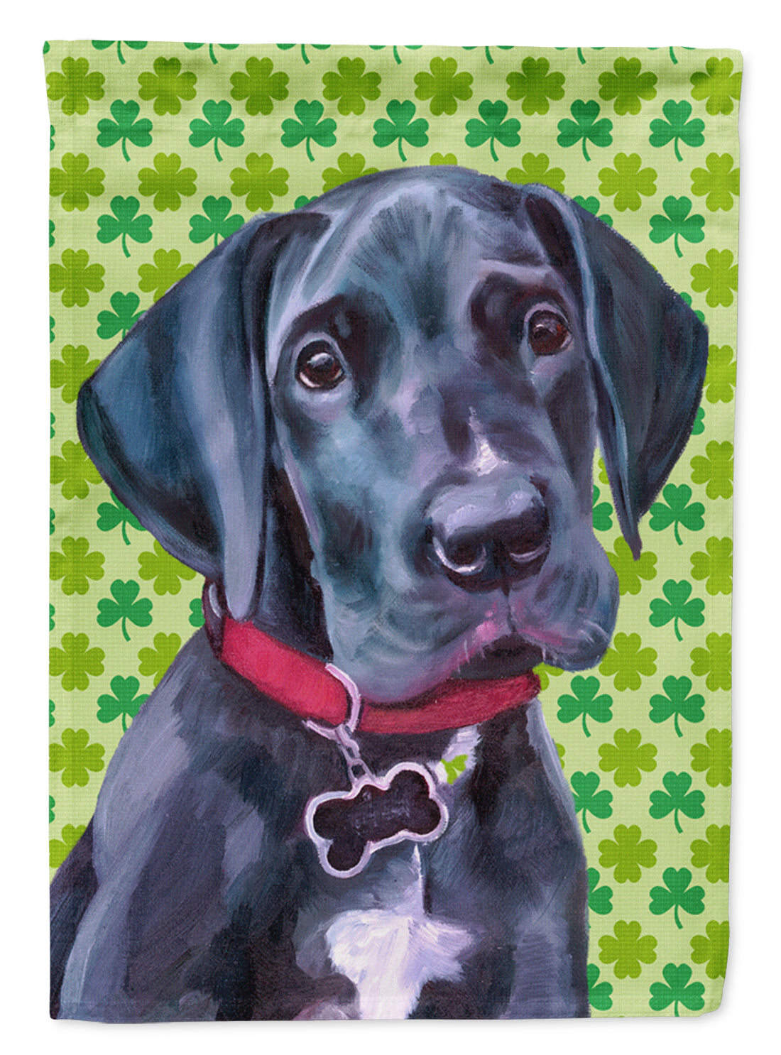 Black Great Dane Puppy St. Patrick&#39;s Day Shamrock Flag Canvas House Size LH9572CHF  the-store.com.