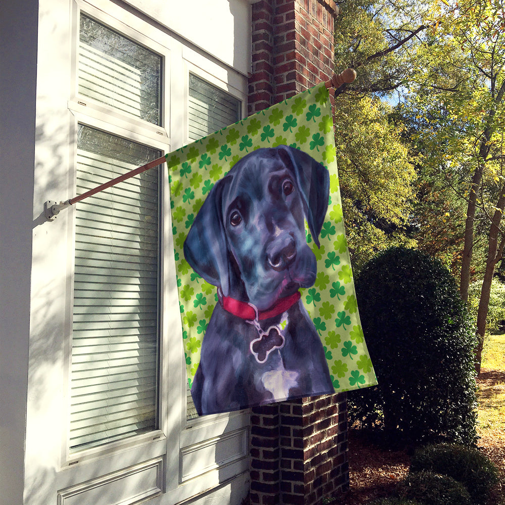 Black Great Dane Puppy St. Patrick's Day Shamrock Flag Canvas House Size LH9572CHF  the-store.com.