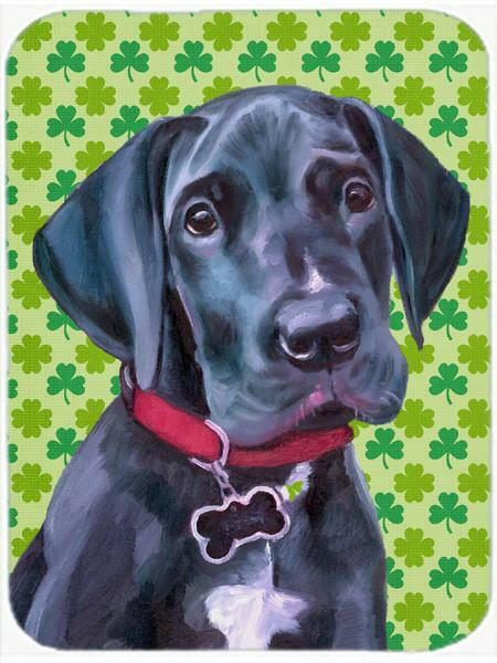 Black Great Dane Puppy St. Patrick&#39;s Day Shamrock Glass Cutting Board Large LH9572LCB by Caroline&#39;s Treasures