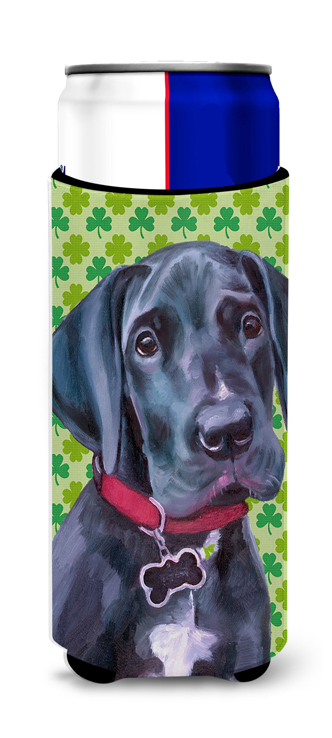 Black Great Dane Puppy St. Patrick&#39;s Day Shamrock Ultra Beverage Insulators for slim cans LH9572MUK  the-store.com.