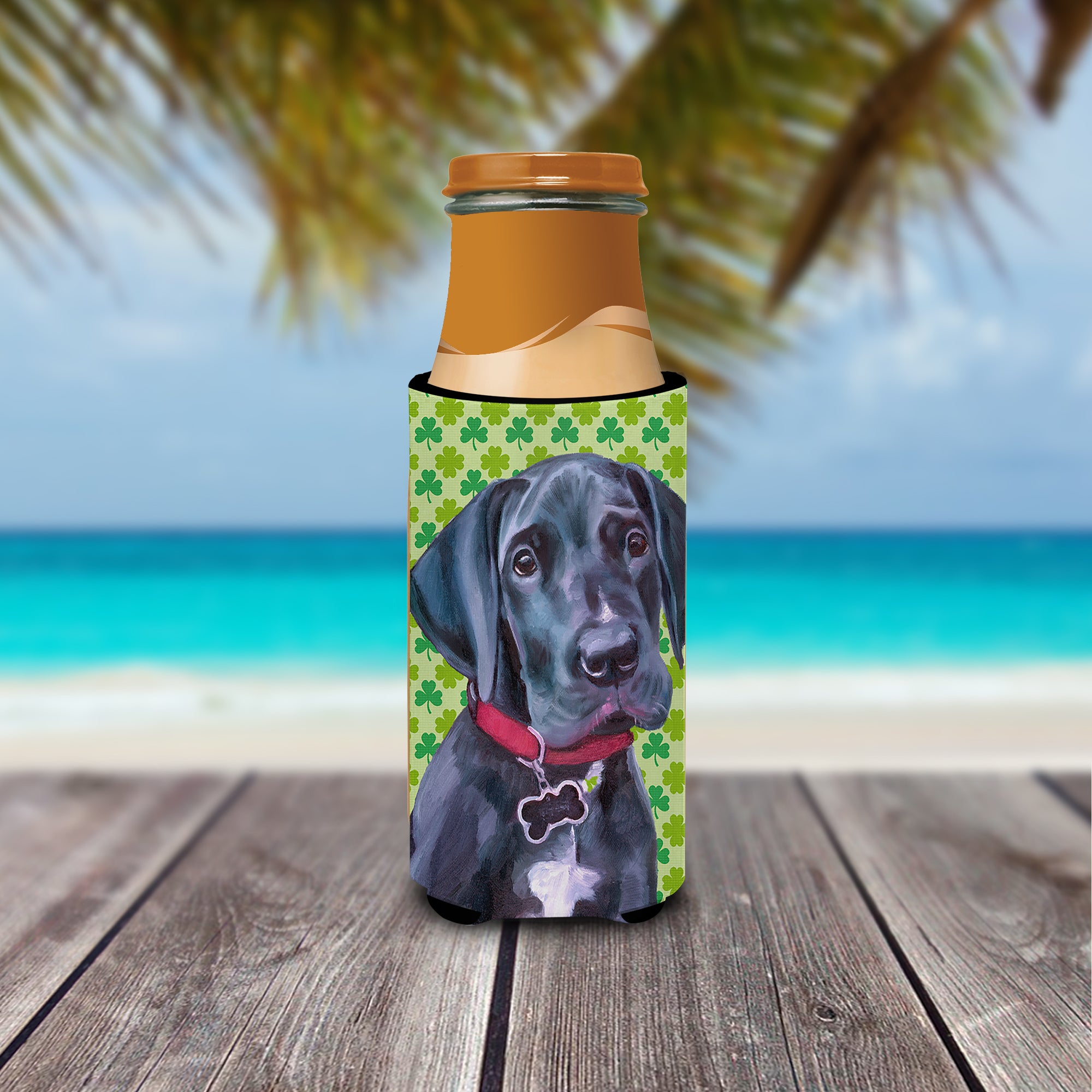 Black Great Dane Puppy St. Patrick's Day Shamrock Ultra Beverage Insulators for slim cans LH9572MUK  the-store.com.