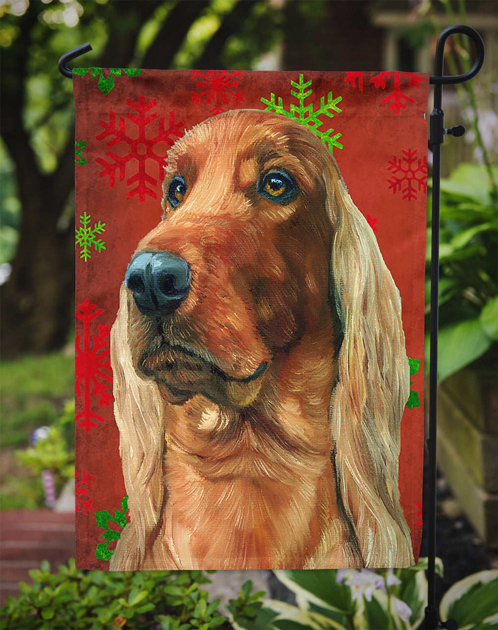 Irish Setter Red Snowflakes Holiday Christmas Flag Garden Size LH9576GF  the-store.com.