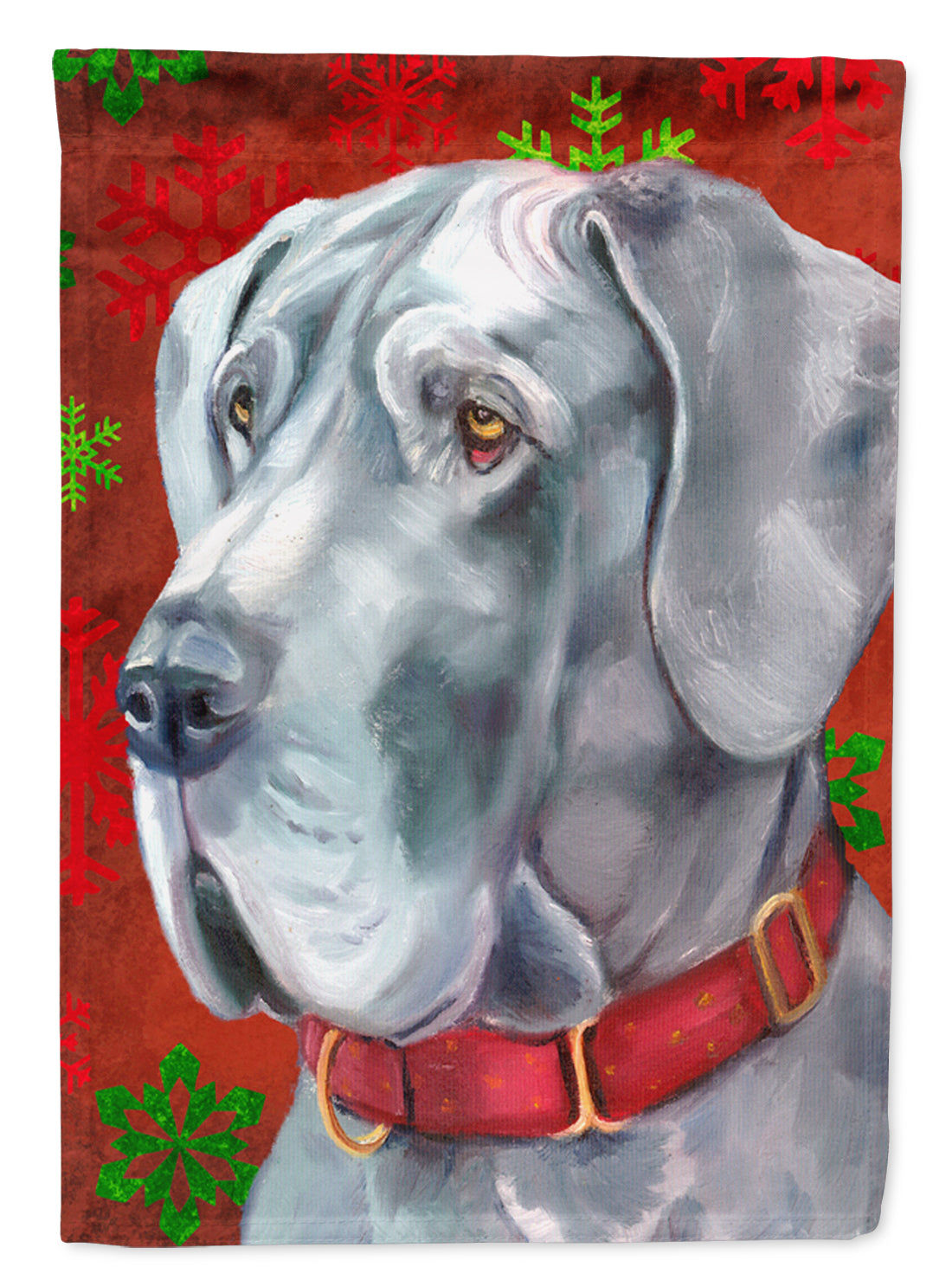 Great Dane Red Snowflakes Holiday Christmas Flag Canvas House Size LH9577CHF  the-store.com.