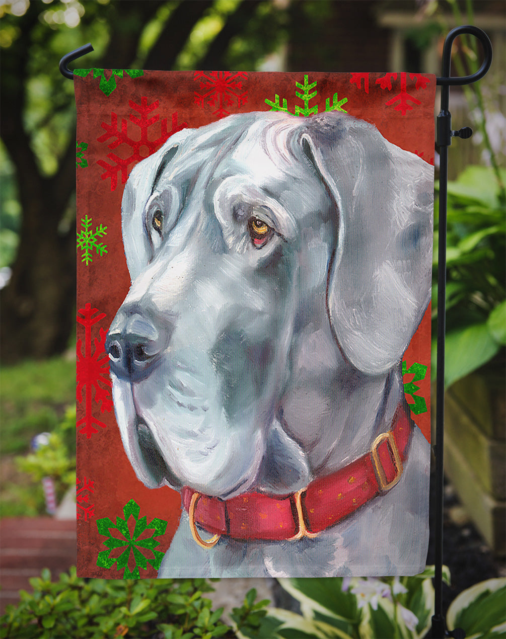 Great Dane Red Snowflakes Holiday Christmas Flag Garden Size LH9577GF