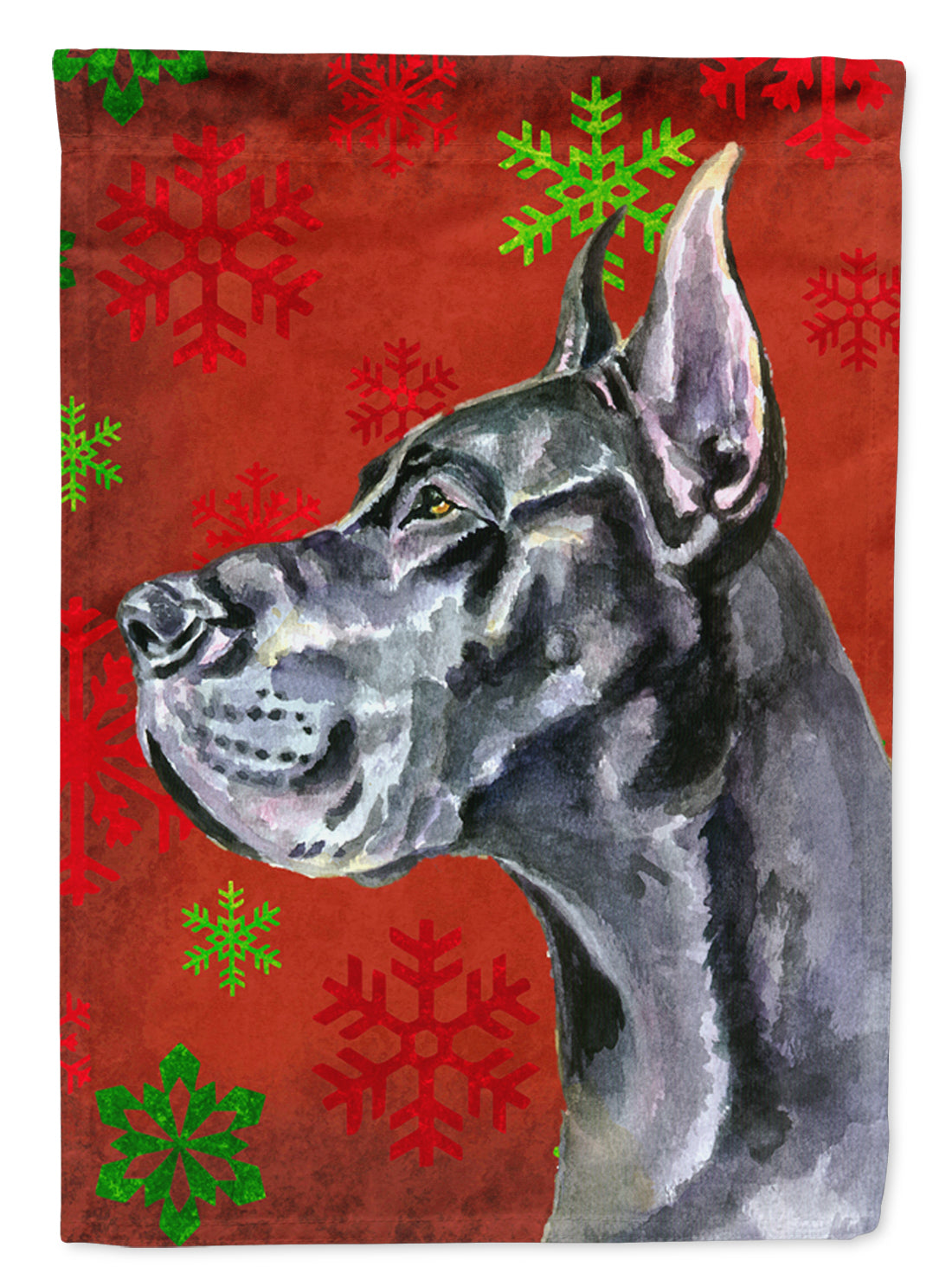 Black Great Dane Red Snowflakes Holiday Christmas Flag Canvas House Size LH9578CHF  the-store.com.