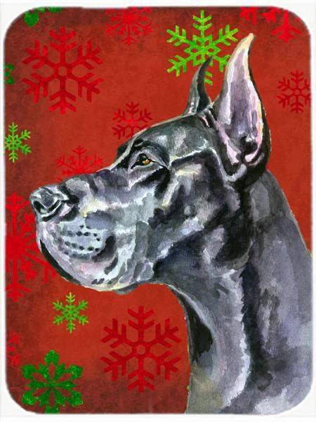 Black Great Dane Red Snowflakes Holiday Christmas Glass Cutting Board Large LH9578LCB by Caroline&#39;s Treasures