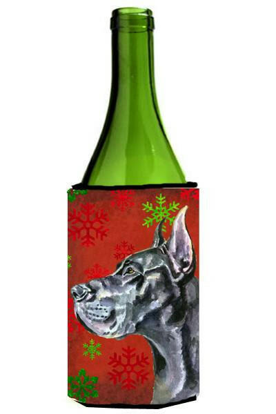 Black Great Dane Red Snowflakes Holiday Christmas Wine Bottle Beverage Insulator Hugger LH9578LITERK by Caroline's Treasures