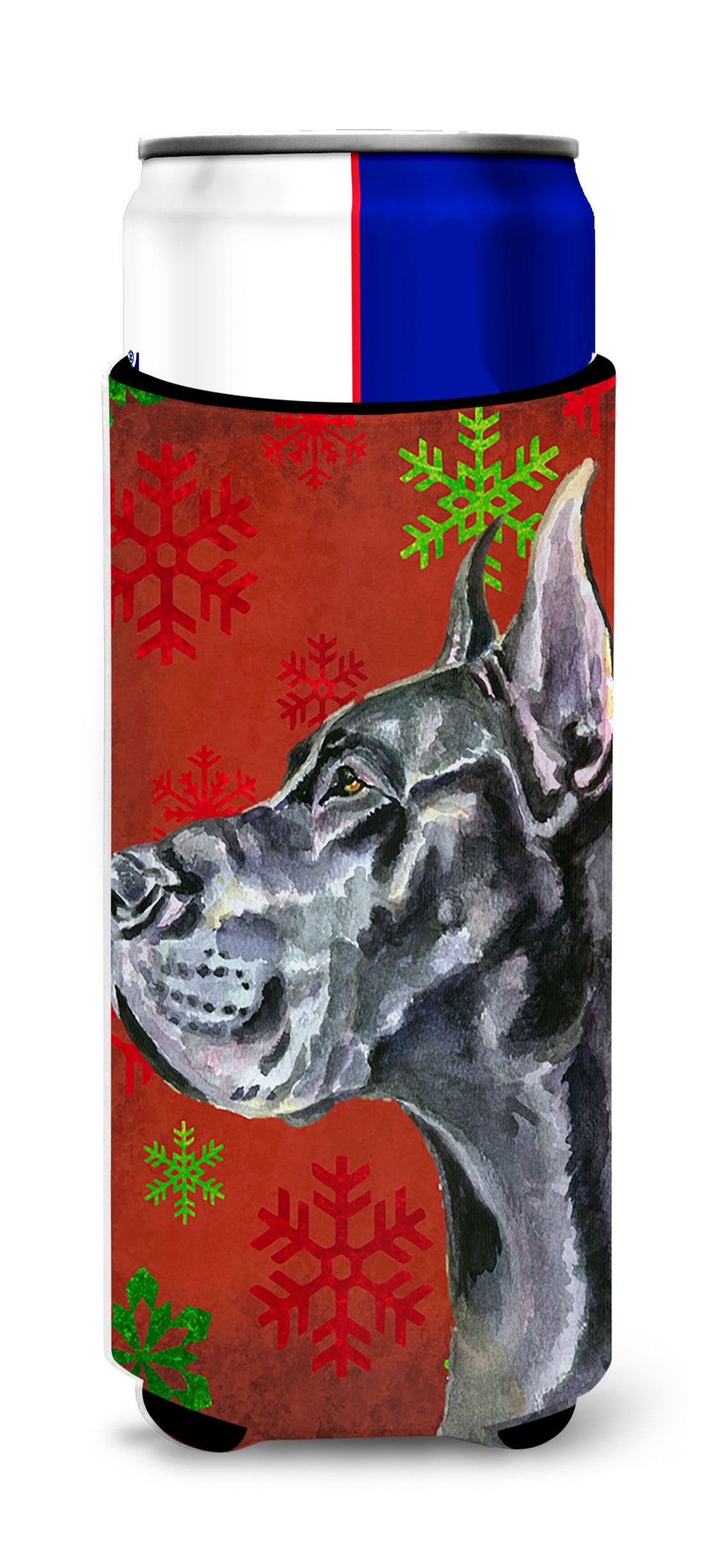 Black Great Dane Red Snowflakes Holiday Christmas Ultra Beverage Insulators for slim cans LH9578MUK