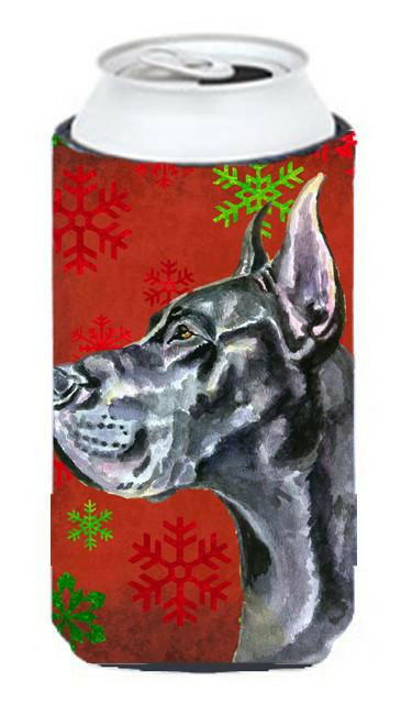 Black Great Dane Red Snowflakes Holiday Christmas Tall Boy Beverage Insulator Hugger LH9578TBC by Caroline's Treasures