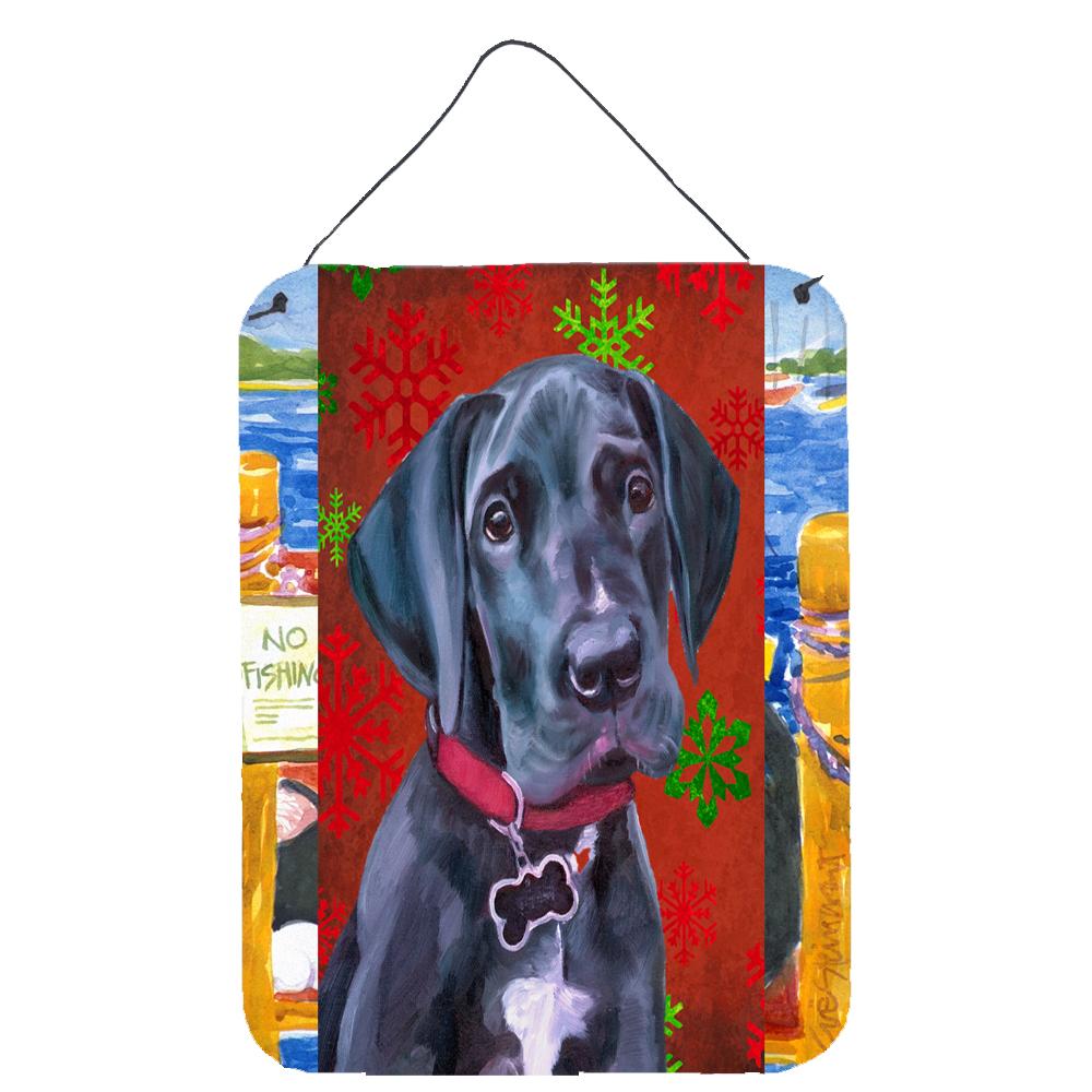 Black Great Dane Puppy Red Snowflakes Holiday Christmas Wall or Door Hanging Prints LH9579DS1216 by Caroline&#39;s Treasures