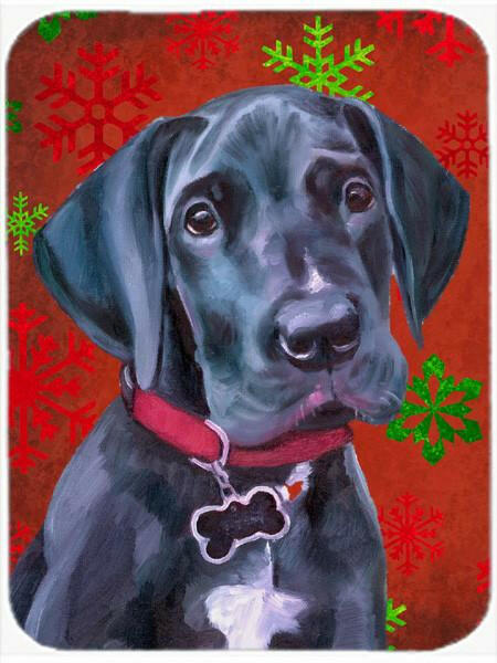 Black Great Dane Puppy Red Snowflakes Holiday Christmas Glass Cutting Board Large LH9579LCB by Caroline&#39;s Treasures