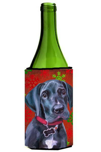 Black Great Dane Puppy Red Snowflakes Holiday Christmas Wine Bottle Beverage Insulator Hugger LH9579LITERK by Caroline&#39;s Treasures