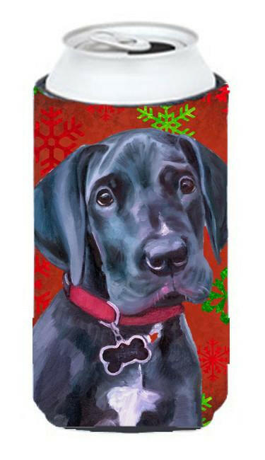Black Great Dane Puppy Red Snowflakes Holiday Christmas Tall Boy Beverage Insulator Hugger LH9579TBC by Caroline&#39;s Treasures