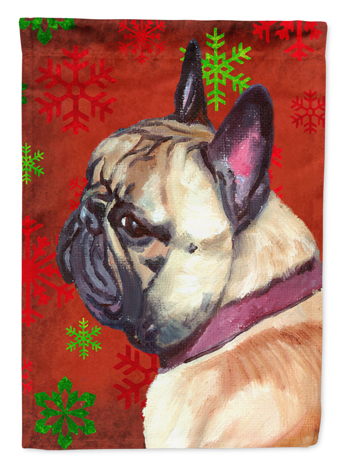 French Bulldog Frenchie Red Snowflakes Holiday Christmas Flag Canvas House Size LH9580CHF