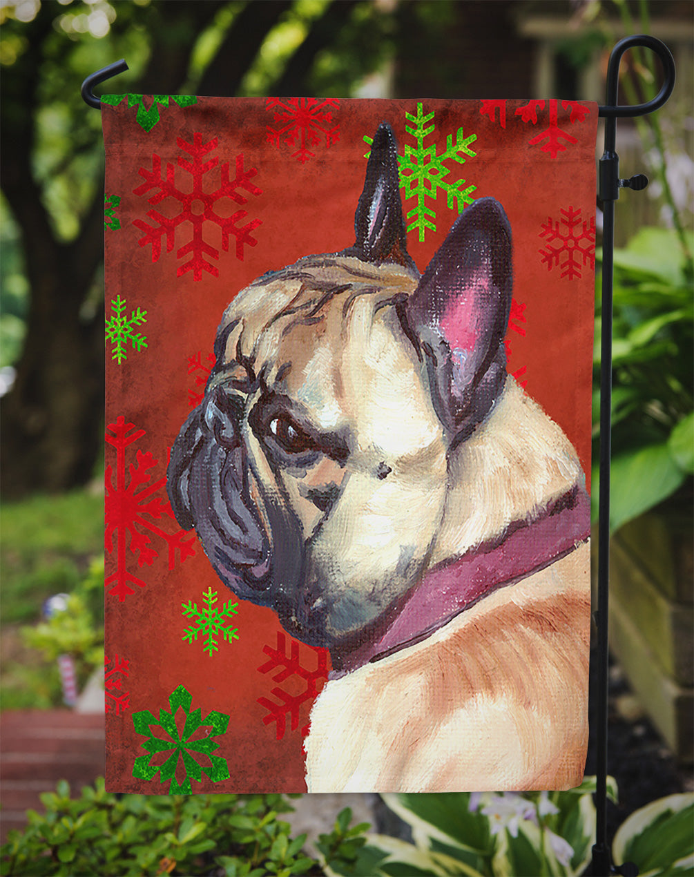 French Bulldog Frenchie Red Snowflakes Holiday Christmas Flag Garden Size LH9580GF  the-store.com.