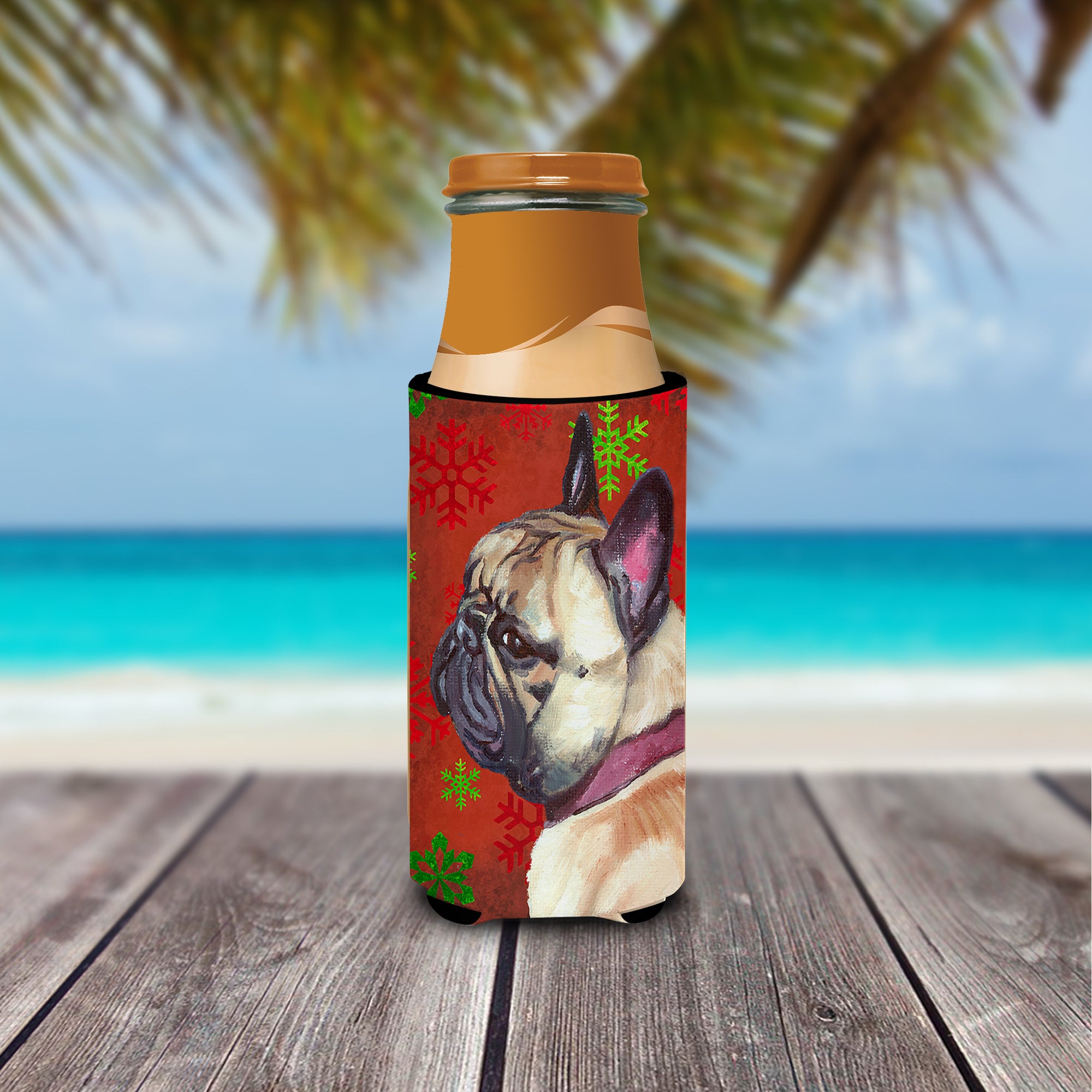 French Bulldog Frenchie Red Snowflakes Holiday Christmas Ultra Beverage Insulators for slim cans LH9580MUK