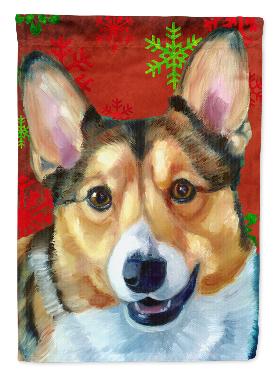 Corgi Red Snowflakes Holiday Christmas Flag Canvas House Size LH9581CHF  the-store.com.