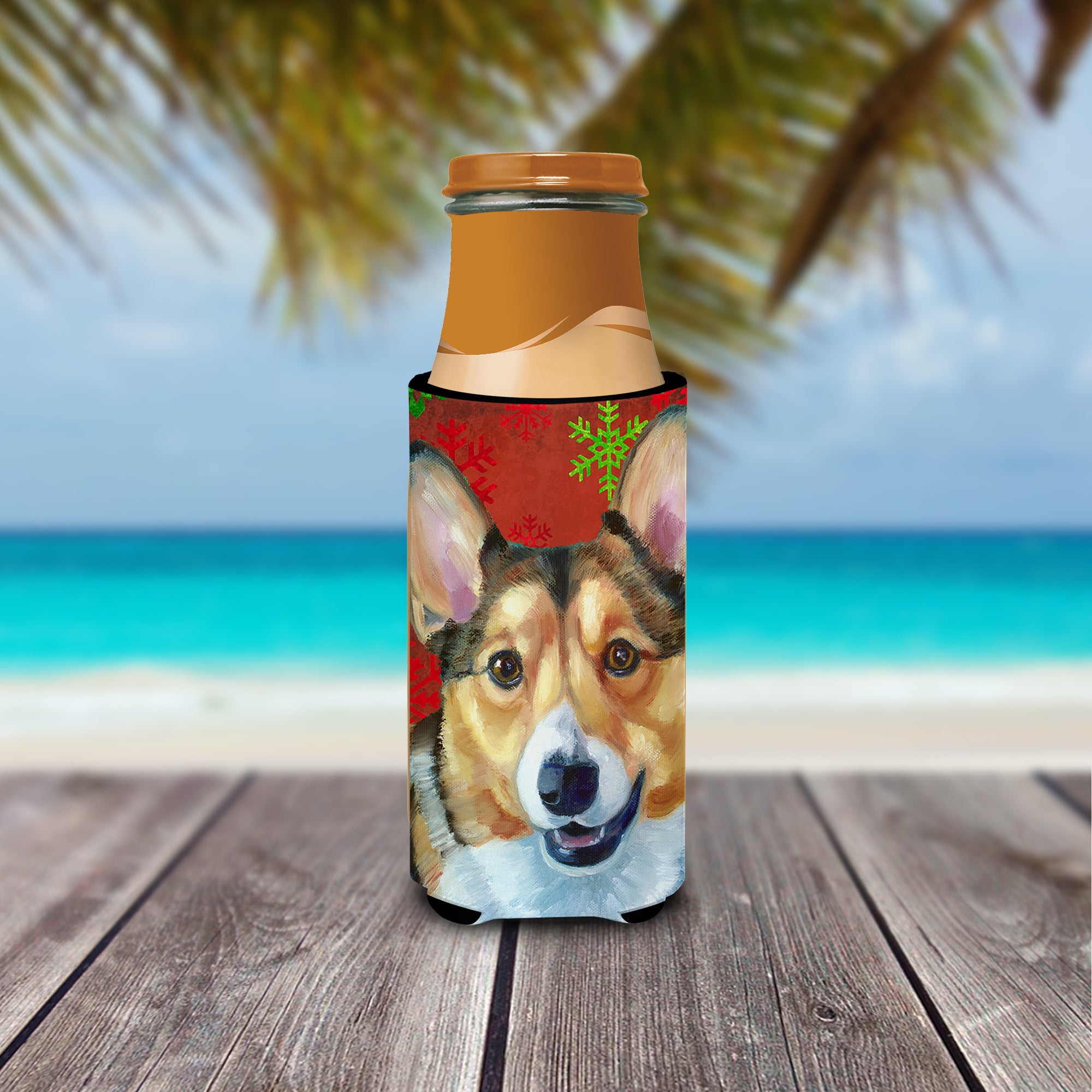 Corgi Red Snowflakes Holiday Christmas Ultra Beverage Insulators for slim cans LH9581MUK  the-store.com.
