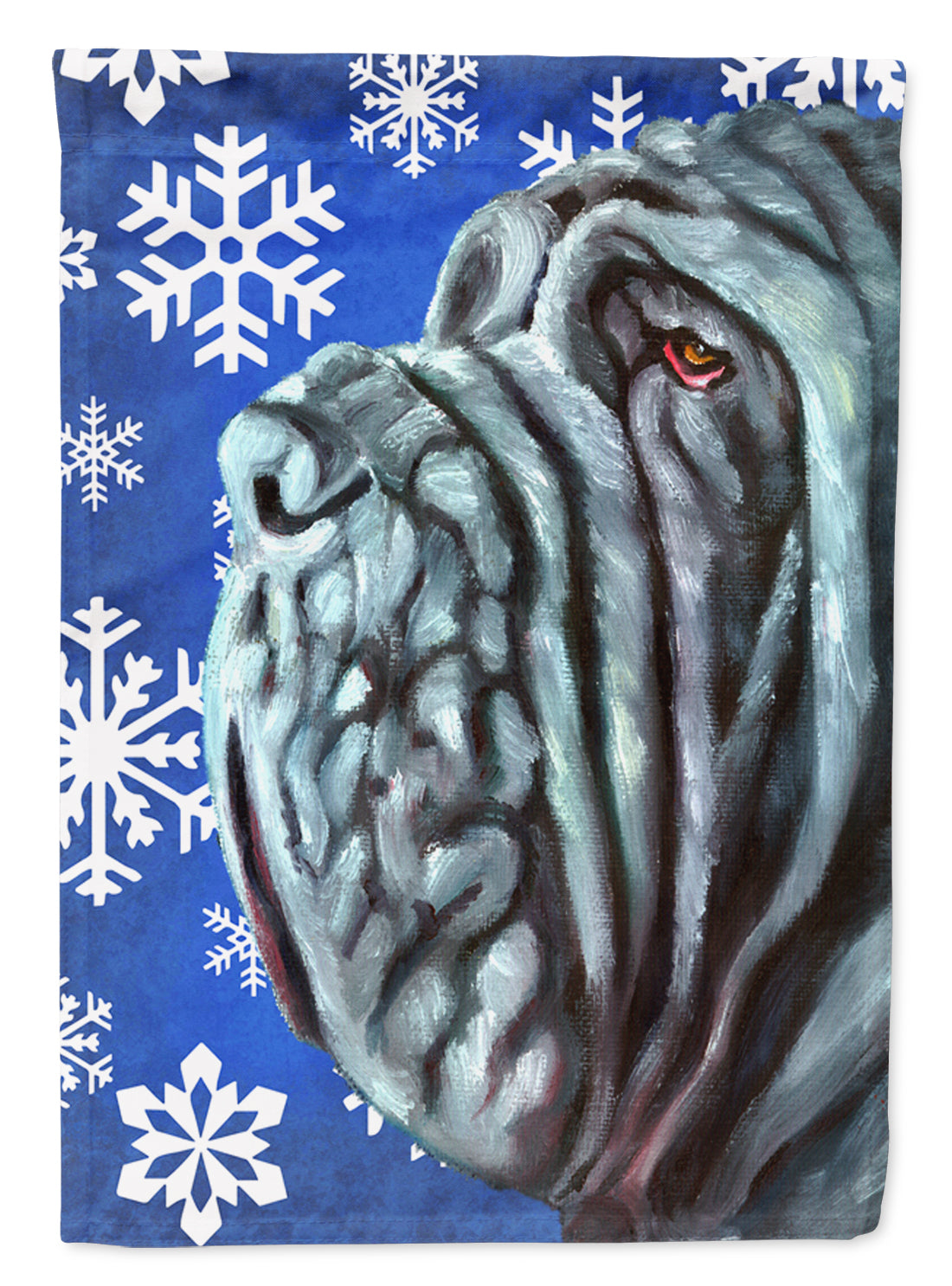Neapolitan Mastiff Winter Snowflakes Holiday Flag Canvas House Size LH9582CHF  the-store.com.