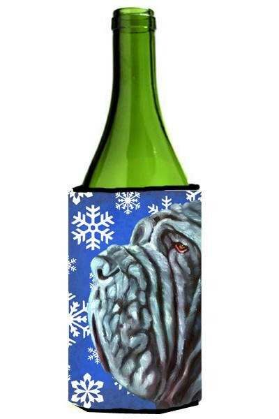 Neapolitan Mastiff Winter Snowflakes Holiday Wine Bottle Beverage Insulator Hugger LH9582LITERK by Caroline&#39;s Treasures
