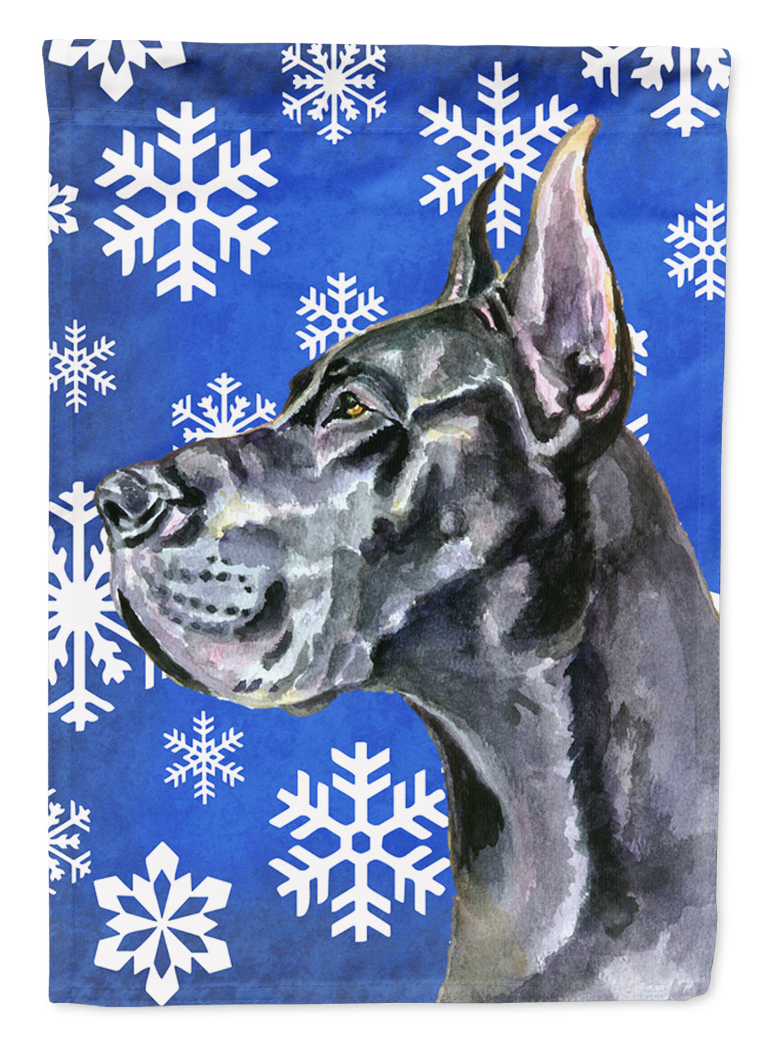 Black Great Dane Winter Snowflakes Holiday Flag Canvas House Size LH9585CHF