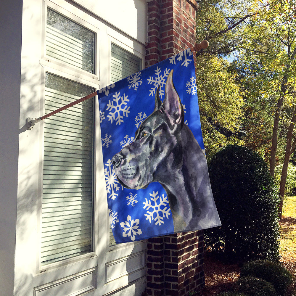 Black Great Dane Winter Snowflakes Holiday Flag Canvas House Size LH9585CHF  the-store.com.