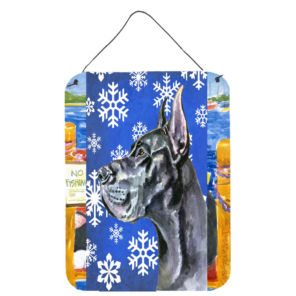 Black Great Dane Winter Snowflakes Holiday Wall or Door Hanging Prints LH9585DS1216 by Caroline&#39;s Treasures