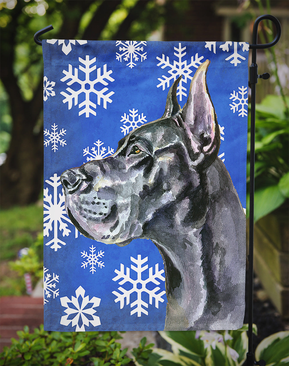 Black Great Dane Winter Snowflakes Holiday Flag Garden Size LH9585GF  the-store.com.