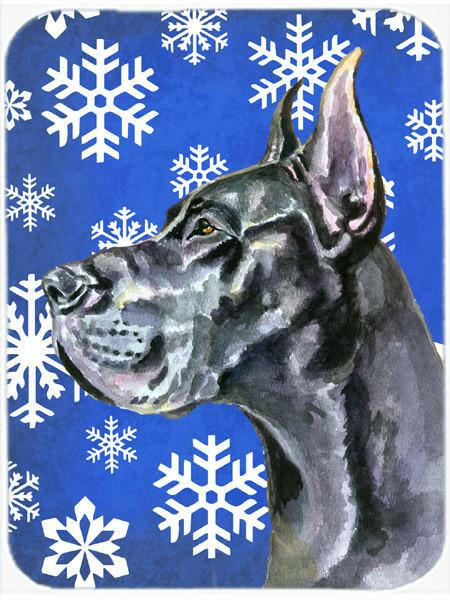 Black Great Dane Winter Snowflakes Holiday Glass Cutting Board Large LH9585LCB by Caroline's Treasures
