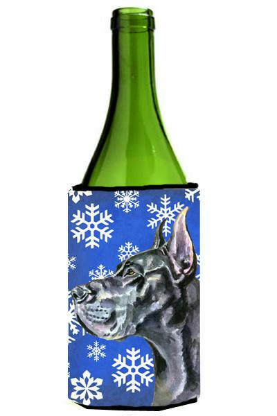 Black Great Dane Winter Snowflakes Holiday Wine Bottle Beverage Insulator Hugger LH9585LITERK by Caroline&#39;s Treasures