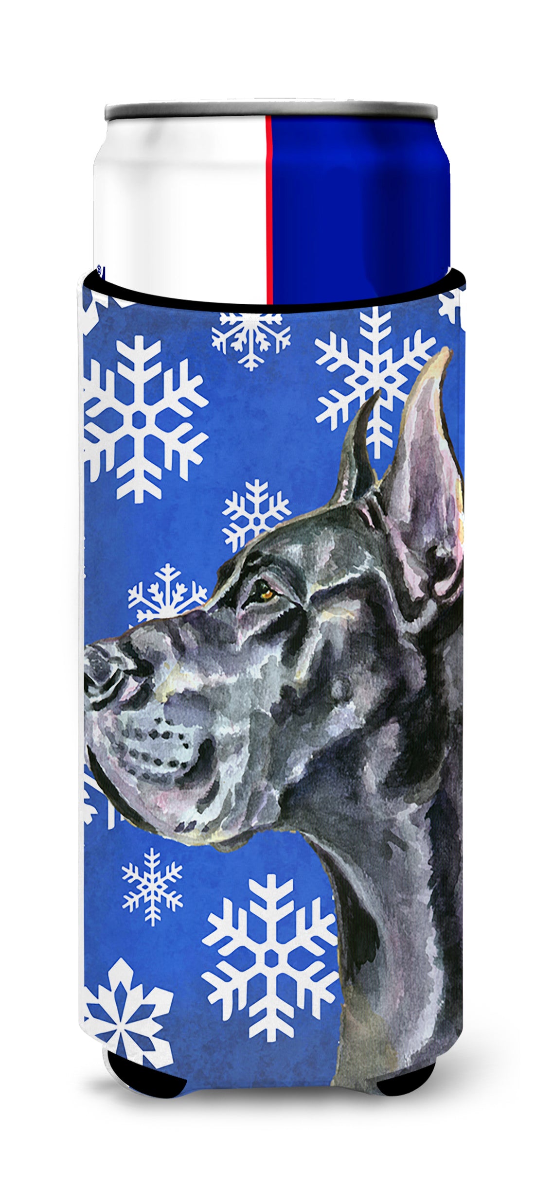 Black Great Dane Winter Snowflakes Holiday Ultra Beverage Insulators for slim cans LH9585MUK  the-store.com.