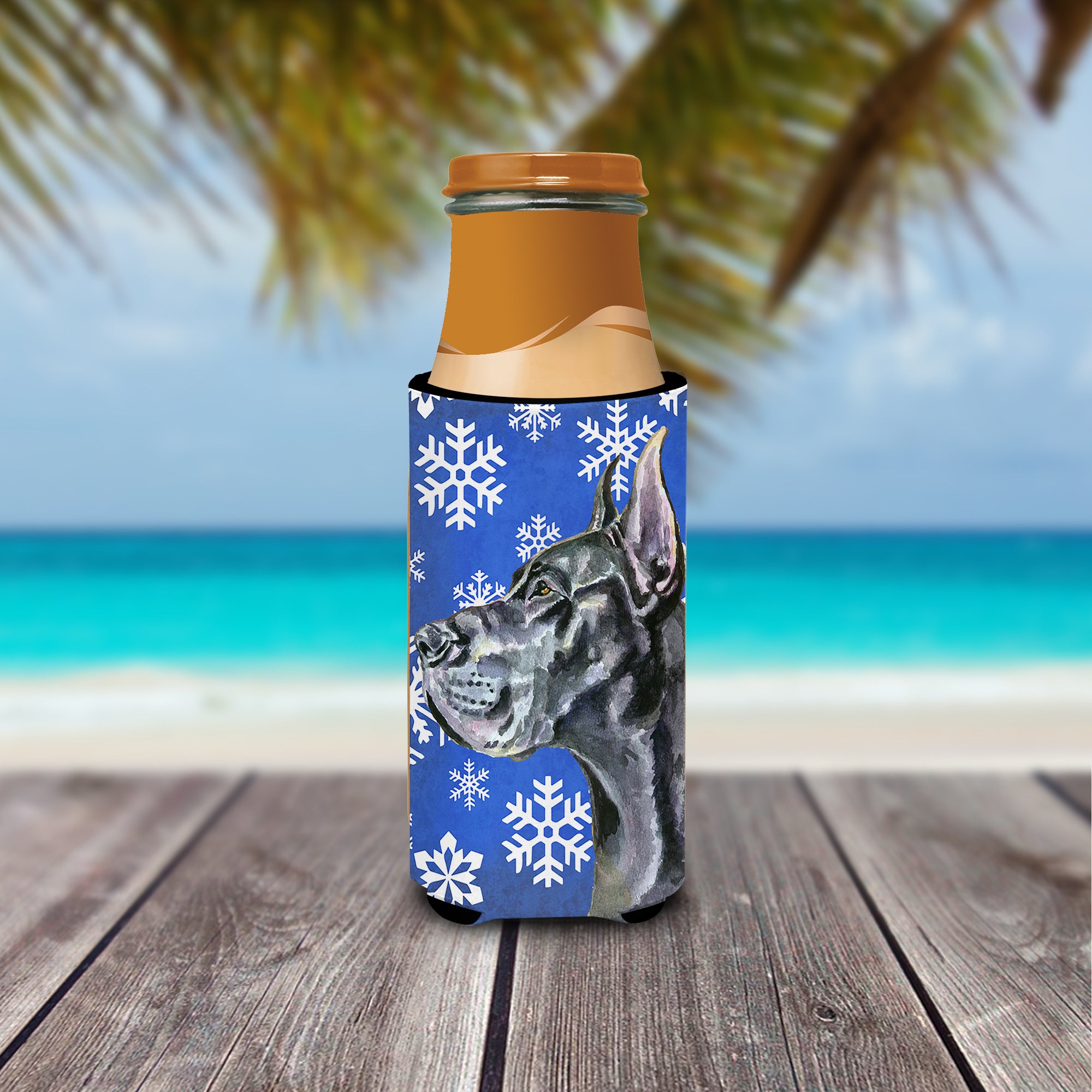 Black Great Dane Winter Snowflakes Holiday Ultra Beverage Insulators for slim cans LH9585MUK