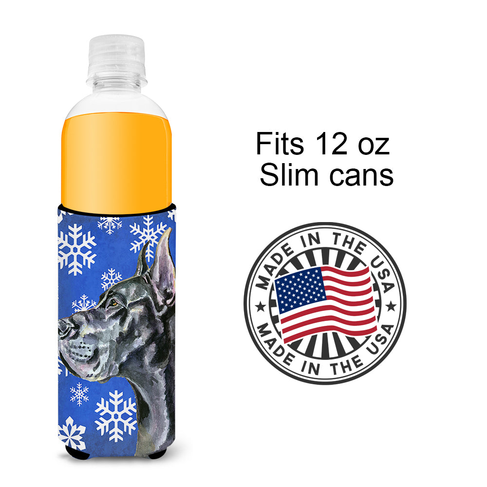 Black Great Dane Winter Snowflakes Holiday Ultra Beverage Insulators for slim cans LH9585MUK  the-store.com.