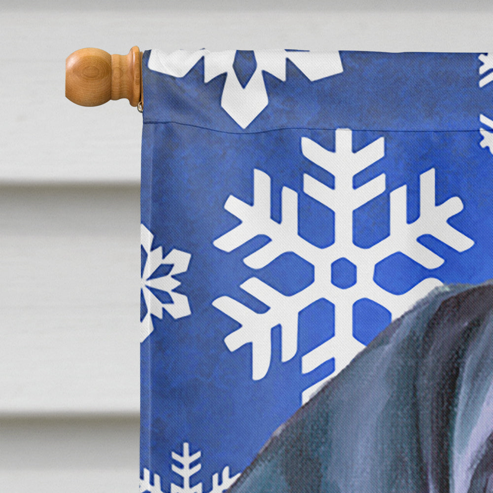 Black Great Dane Puppy Winter Snowflakes Holiday Flag Canvas House Size LH9586CHF  the-store.com.