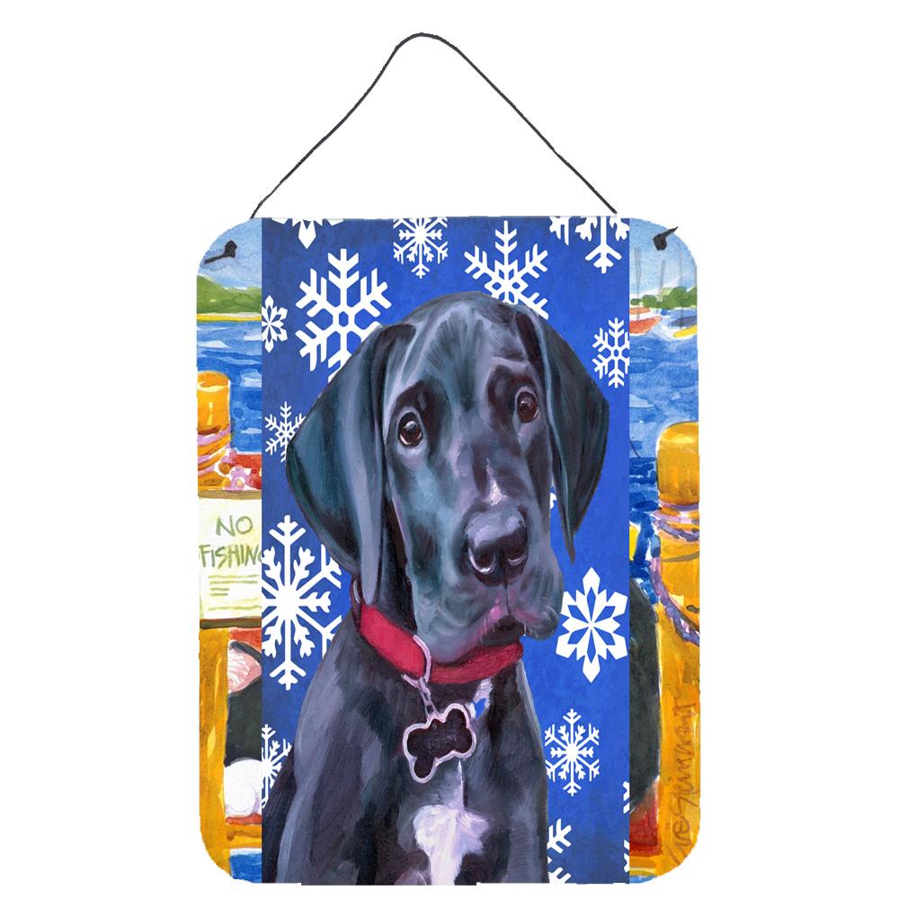 Black Great Dane Puppy Winter Snowflakes Holiday Wall or Door Hanging Prints LH9586DS1216 by Caroline&#39;s Treasures