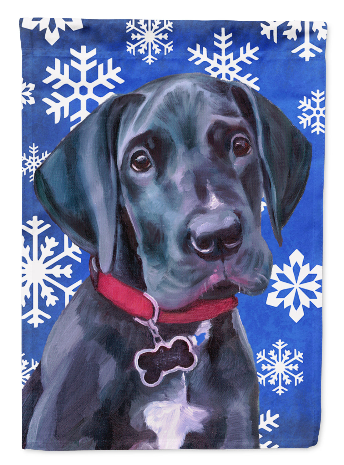 Black Great Dane Puppy Winter Snowflakes Holiday Flag Garden Size LH9586GF  the-store.com.