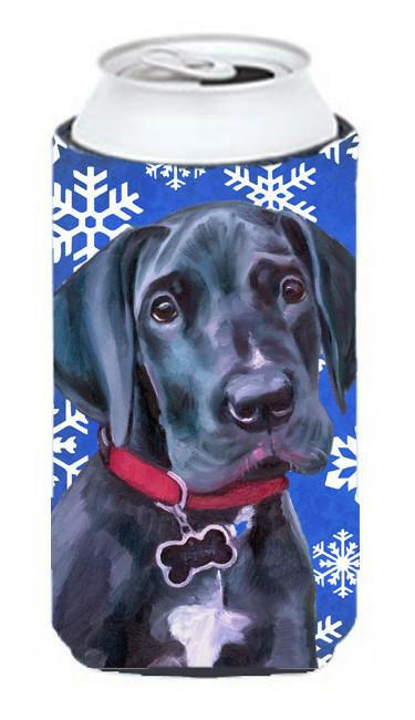 Black Great Dane Puppy Winter Snowflakes Holiday Tall Boy Beverage Insulator Hugger LH9586TBC by Caroline&#39;s Treasures