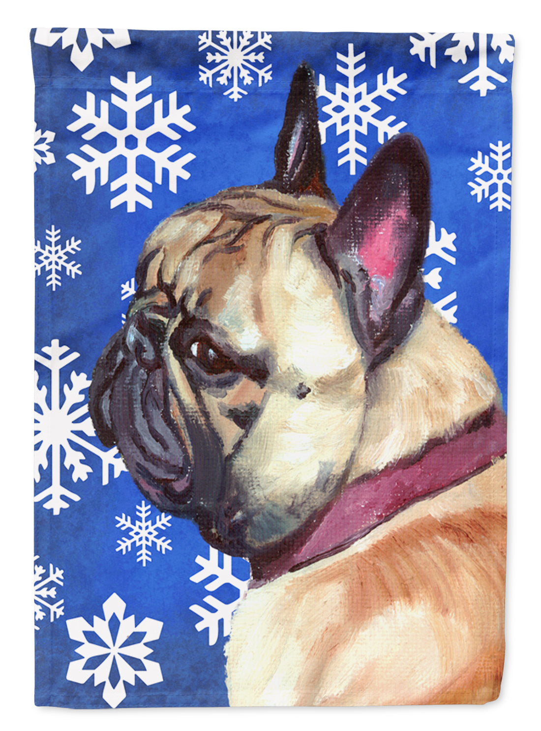 French Bulldog Frenchie Winter Snowflakes Holiday Flag Canvas House Size LH9587CHF  the-store.com.