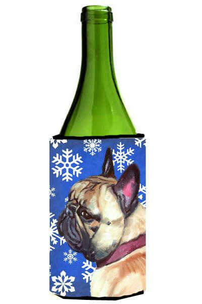 French Bulldog Frenchie Winter Snowflakes Holiday Wine Bottle Beverage Insulator Hugger LH9587LITERK by Caroline&#39;s Treasures