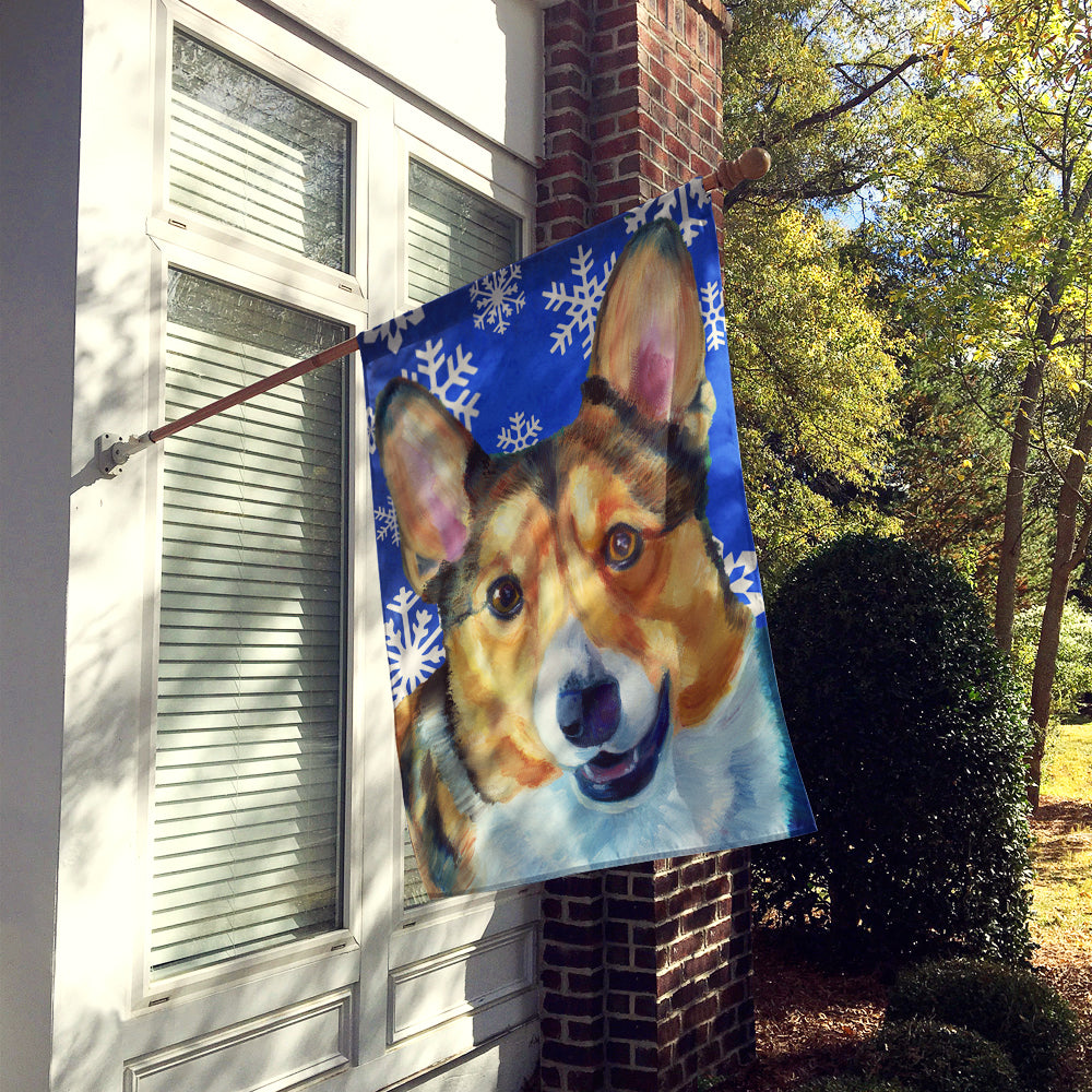 Corgi Winter Snowflakes Holiday Flag Canvas House Size LH9588CHF  the-store.com.