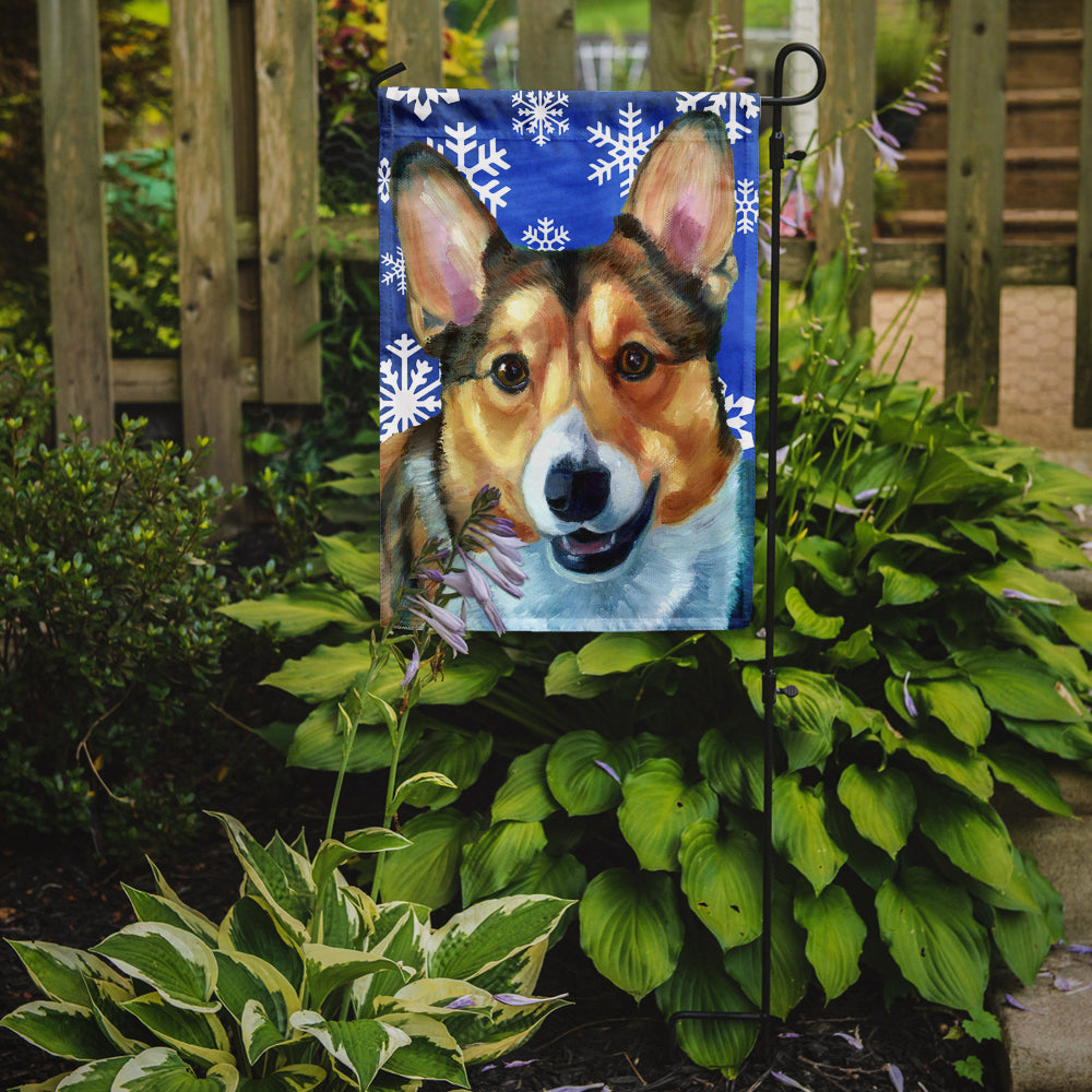 Caroline's Treasures Corgi Winter Snowflakes Holiday Garden Flag – Decorative Outdoor Yard Flag LH9588GF